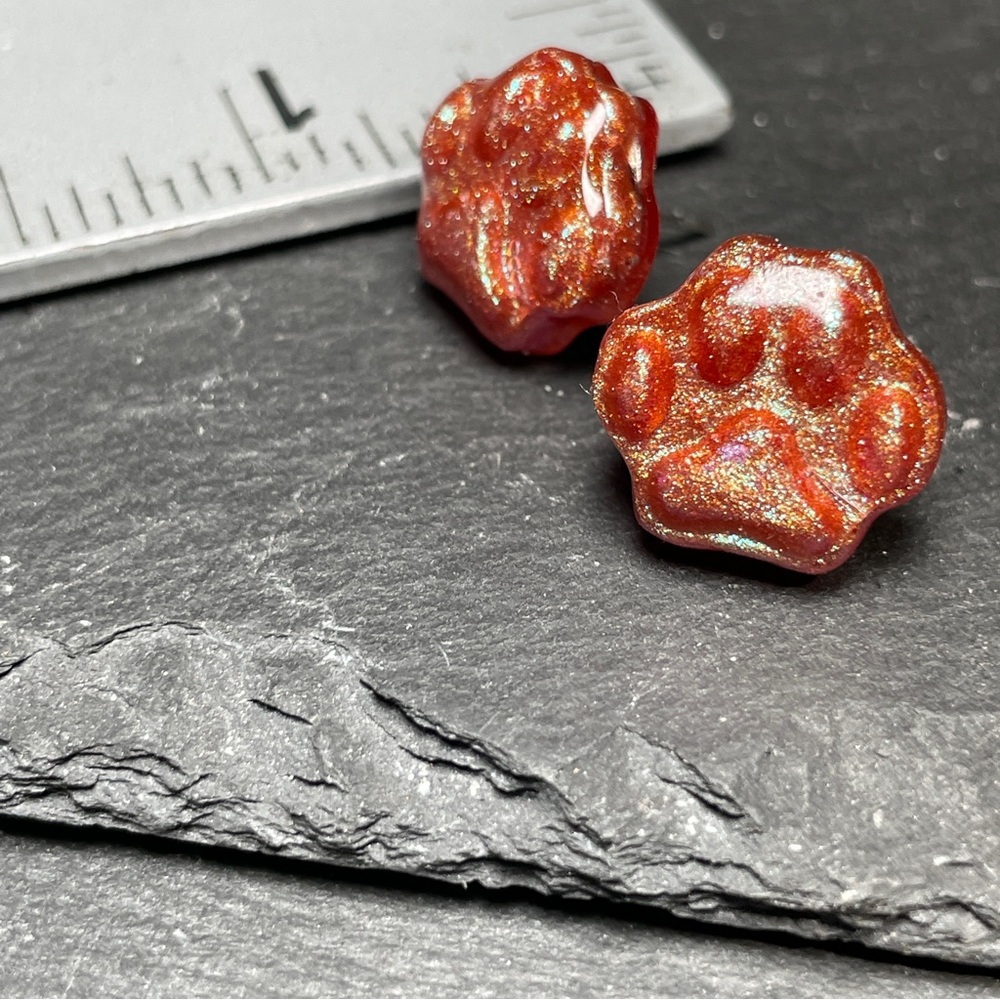 2/$18 Glitter Resin Hand Poured Resin Paw Stud Earrings - Picture 9 of 10